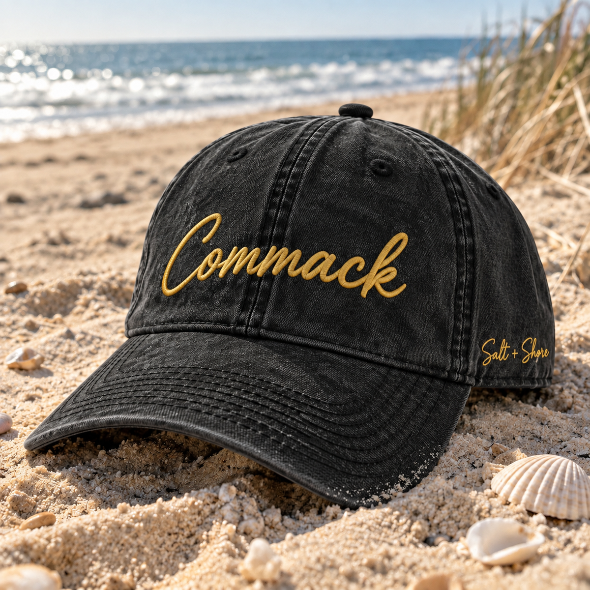 Commack Embroidered Black Denim Dad Hat | Commack | Salt + Shore