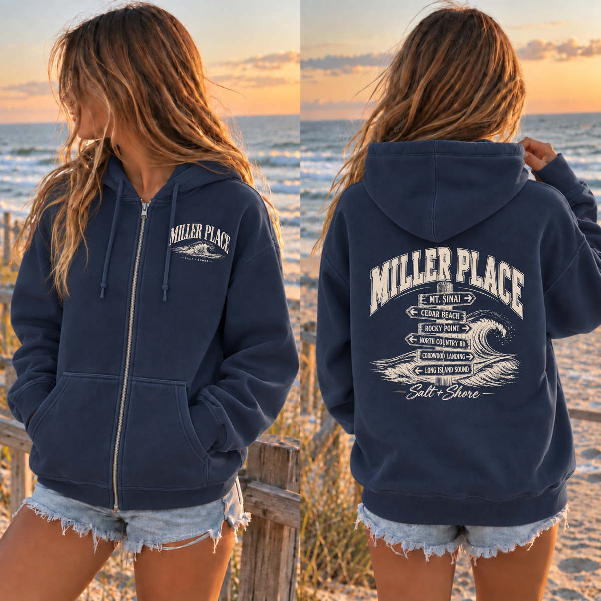 Miller Place Wayfinder Full Zip Up Hoodie – Premium Garment-Dyed – Navy | Miller Place | Salt + Shore