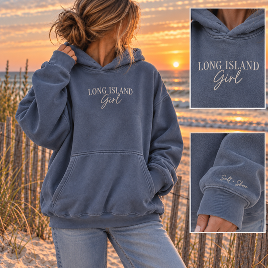 Long Island Girl Coastal Vintage Embroidered – Washed Harbor Blue | Salt + Shore