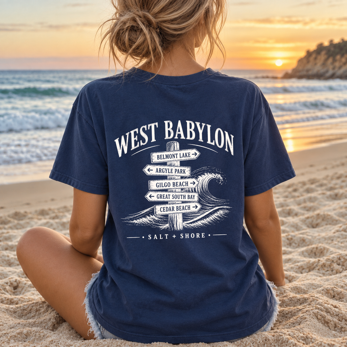 West Babylon Wayfinder – Premium Garment-Dyed – Washed Navy | West Babylon Cheer | Salt + Shore
