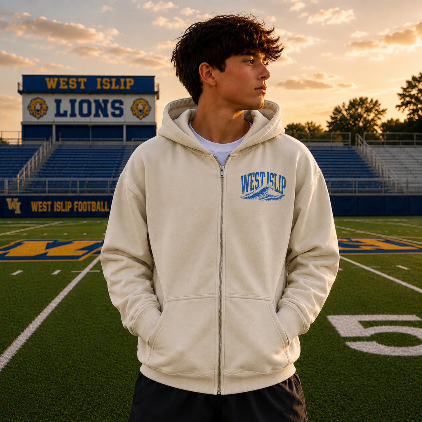 West Islip Wayfinder Full Zip Up Hoodie – Premium Garment-Dyed – Bone | West Islip | Salt + Shore