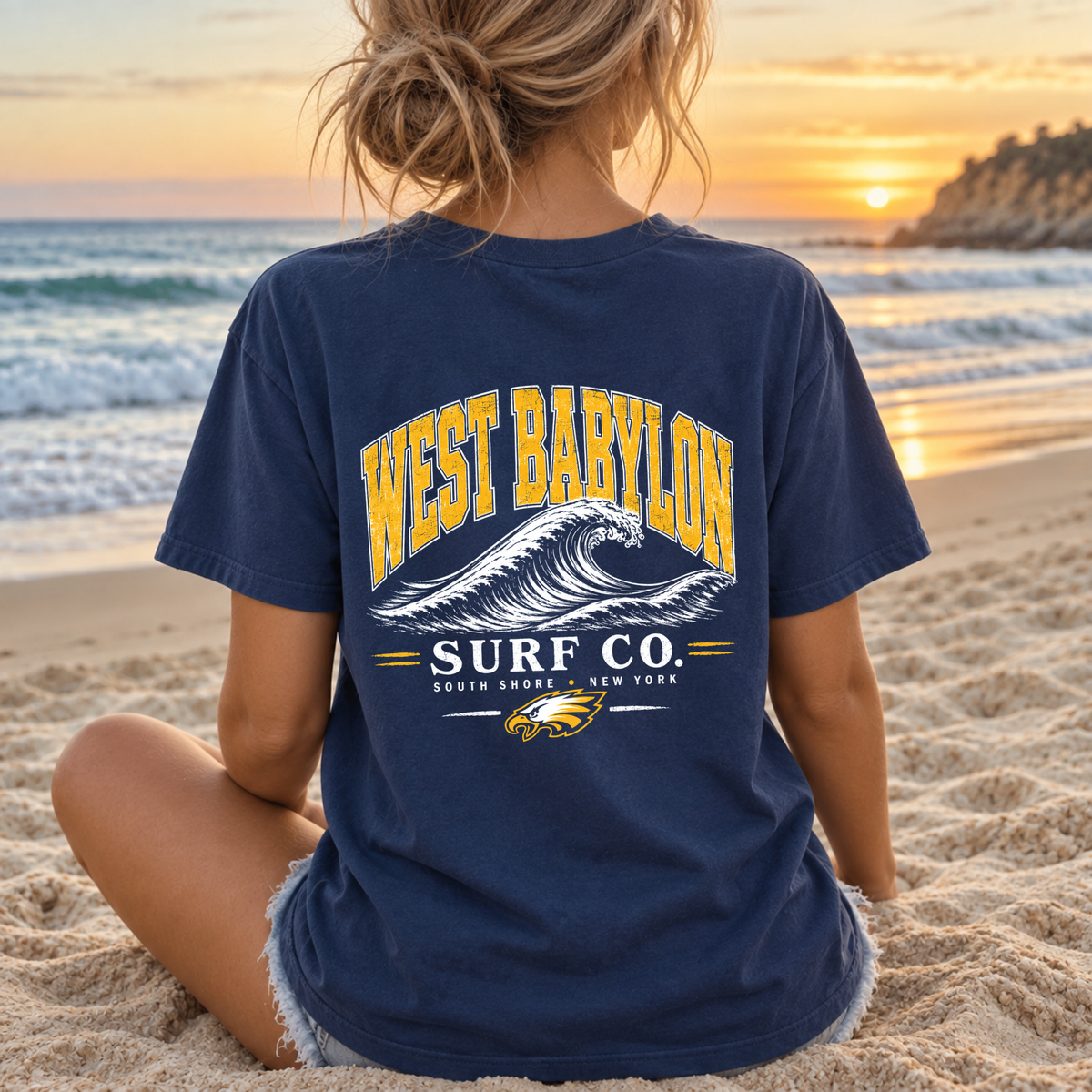 West Babylon Surf Co.  – Premium Garment-Dyed – Washed Navy | West Babylon Cheer | Salt + Shore