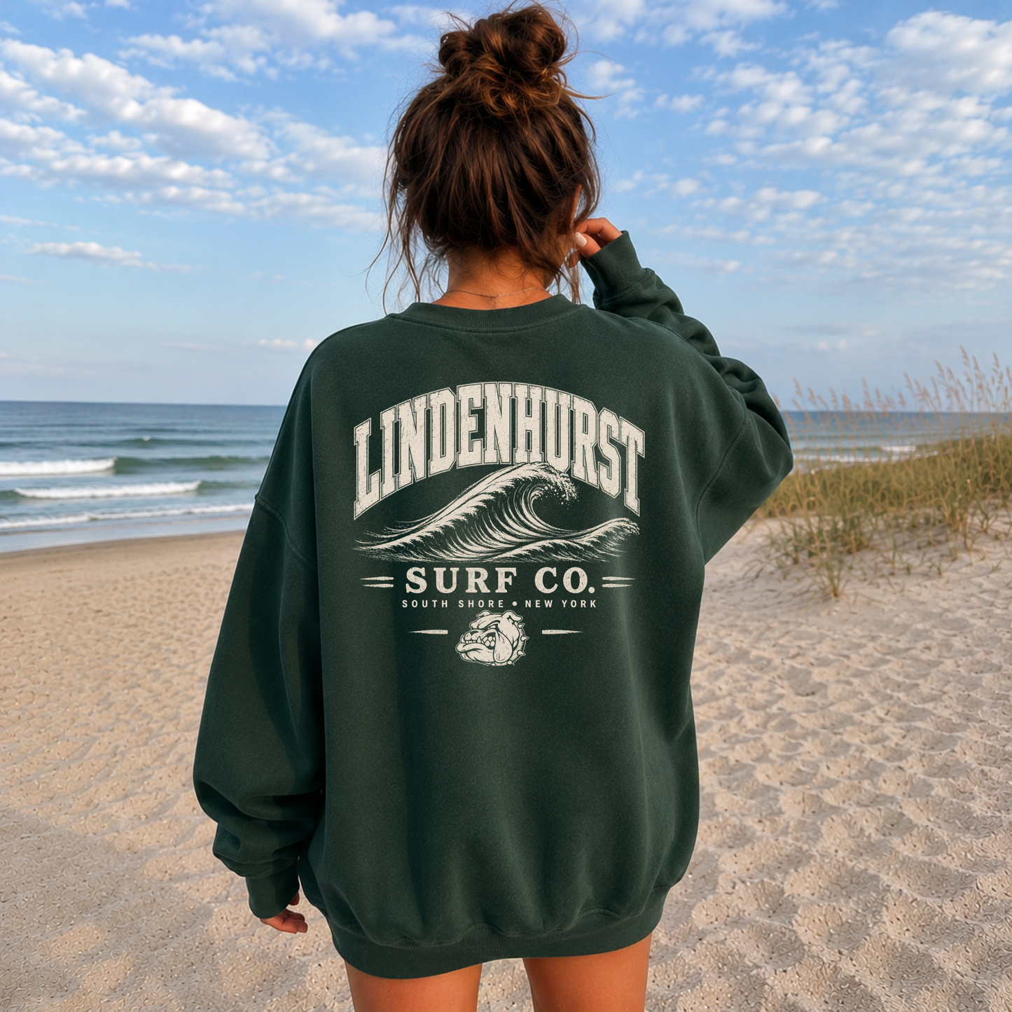 Lindenhurst Surf Co. – Premium Garment-Dyed – Coastal Pine| Lindenhurst Cheer | Salt + Shore