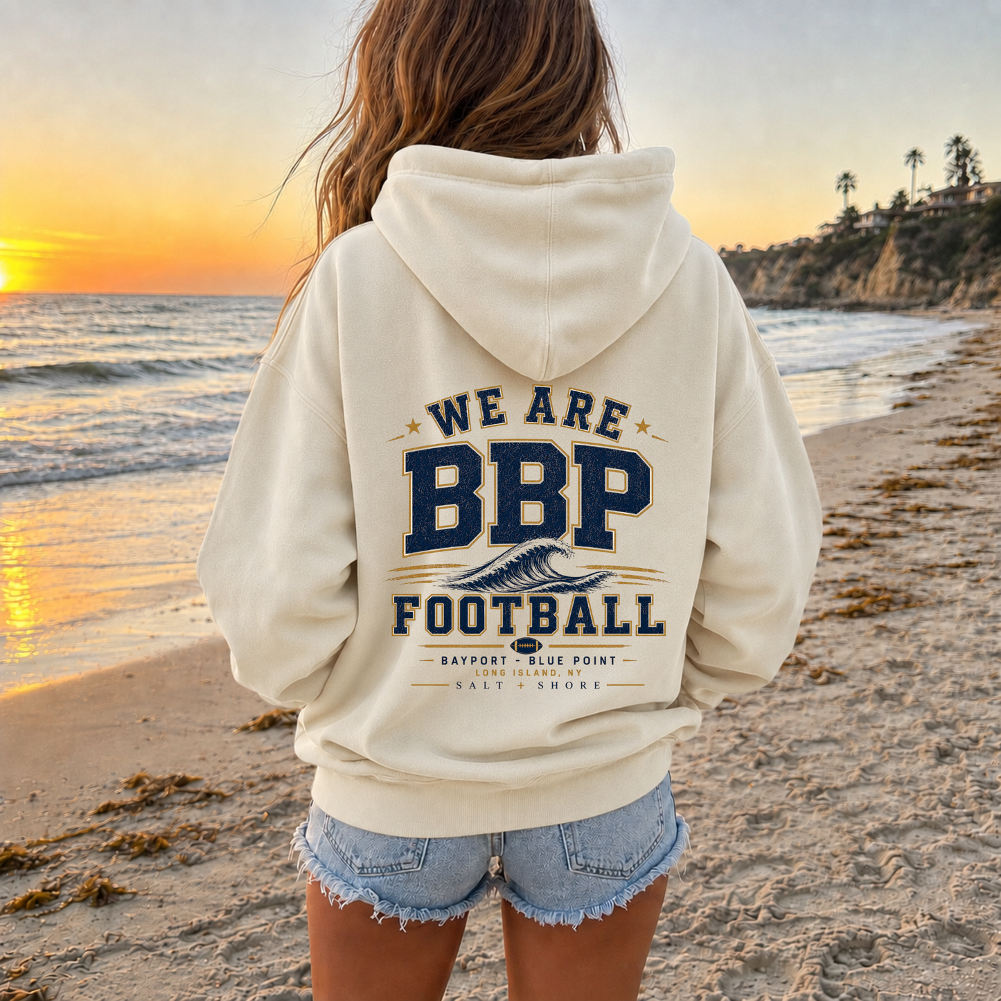 We Are BBP Football Full Zip Up Hoodie – Premium Garment-Dyed – Bone| BBP Phantoms |Salt + Shore