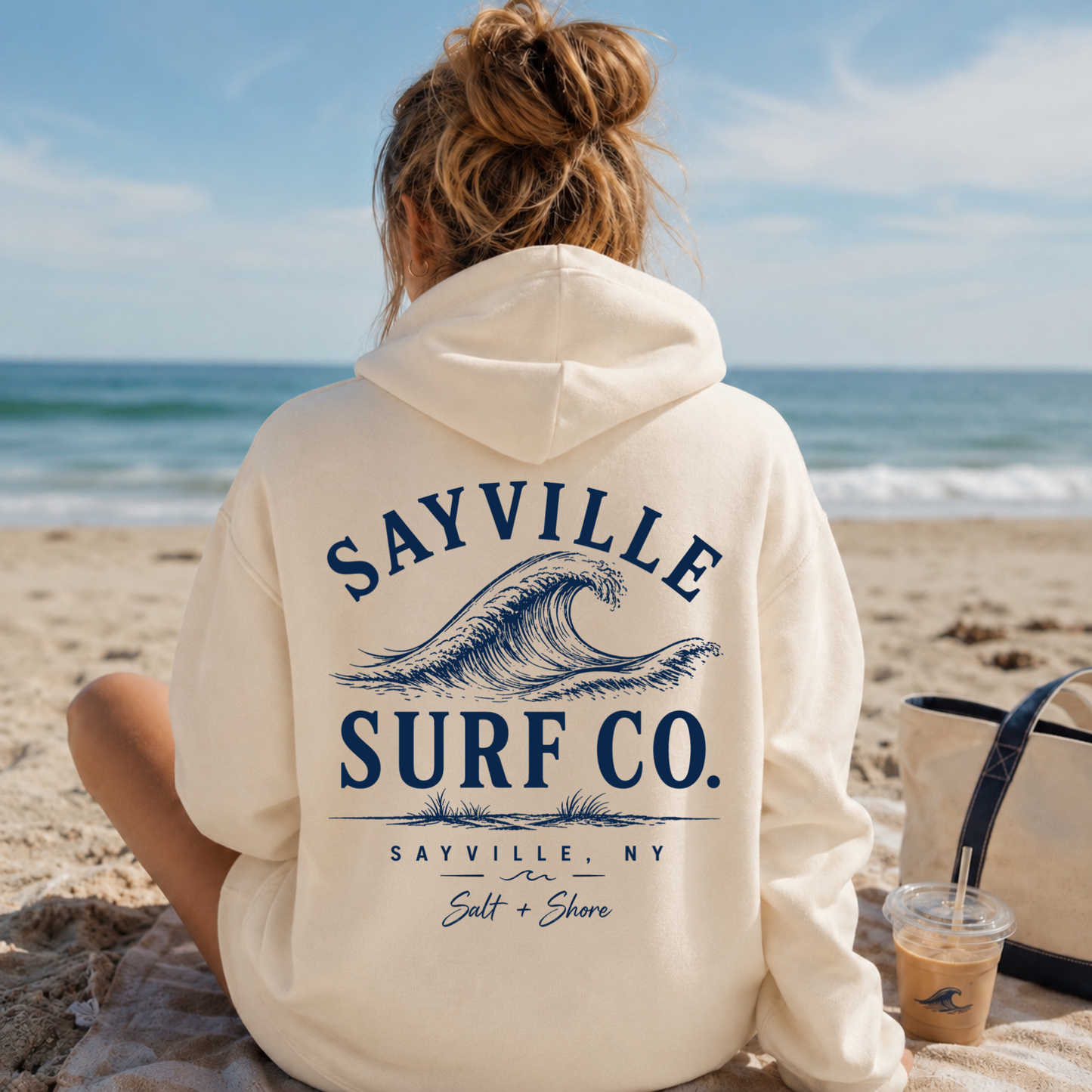 Sayville Surf Co. – Premium Garment-Dyed – Bone | Sayville Cheer | Salt + Shore