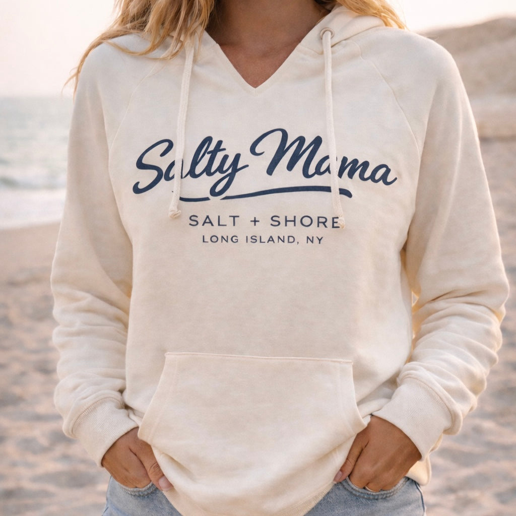 Salty Mama Wave Wash Hoodie – Premium Garment-Dyed – Bone | Salt + Shore