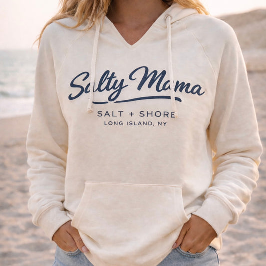 Salty Mama Wave Wash Hoodie – Premium Garment-Dyed – Bone | Salt + Shore