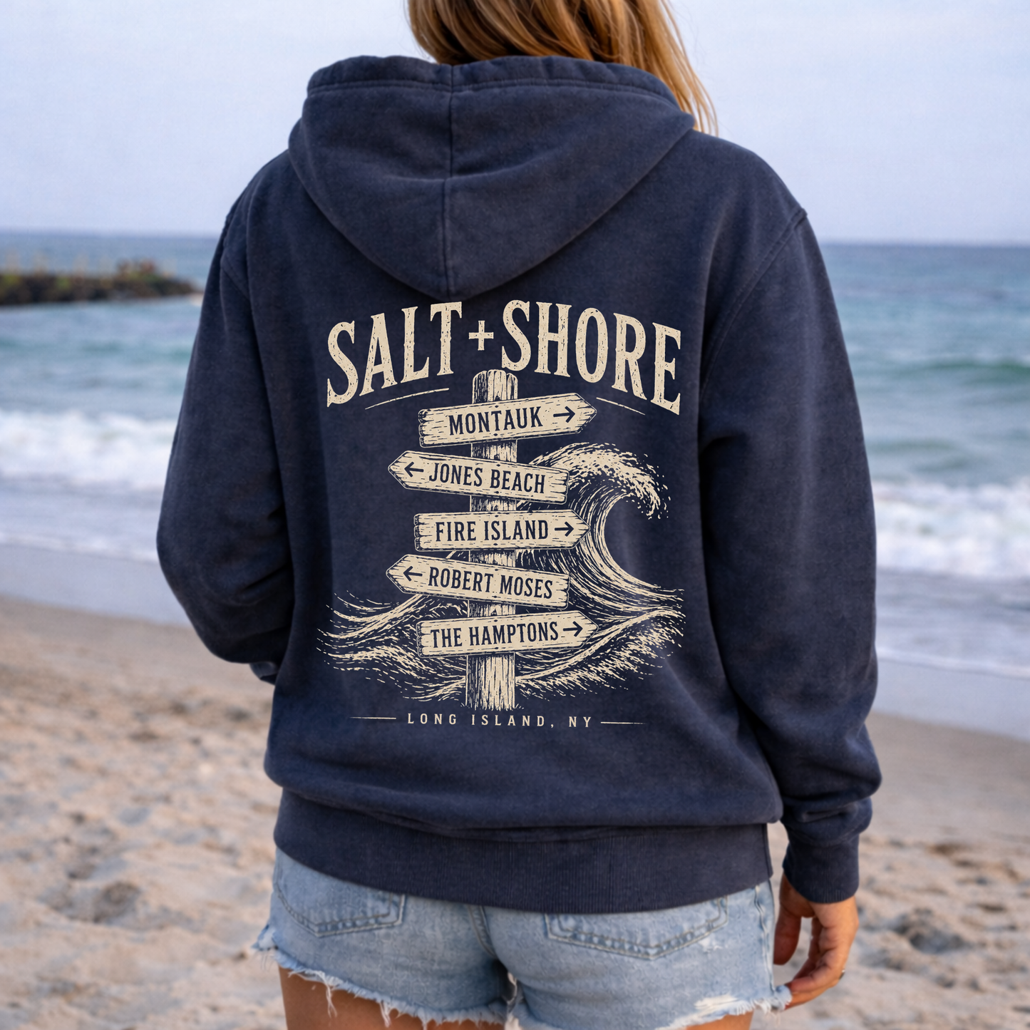 Long Island Wayfinder Zip Up Hoodie – Premium Garment-Dyed – Washed Navy | Salt + Shore