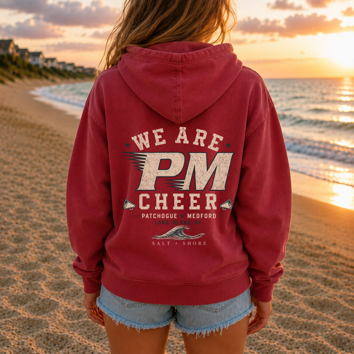 PM Cheer Varsity - YOUTH Tee + Hoodie – Premium Garment-Dyed – Red Tide | PM Cheer | Salt + Shore