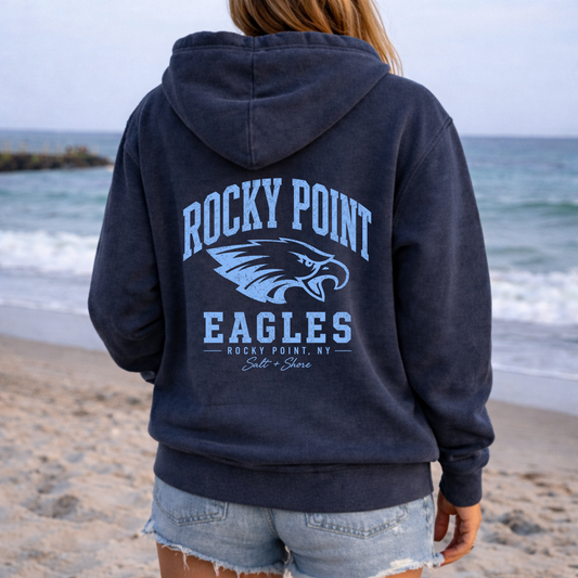 Rocky Point Varsity Zip Up Hoodie – Premium Garment-Dyed – Washed Navy | Rocky Point Cheer | Salt + Shore