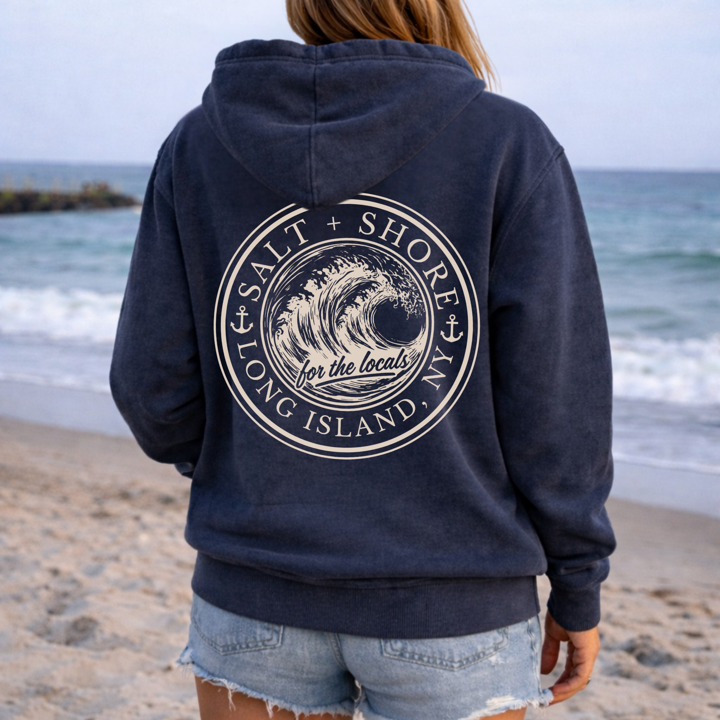 Locals Wave Full Zip Up Hoodie – Premium Garment-Dyed – Washed Navy | Salt + Shore