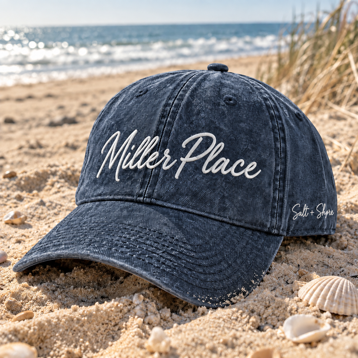 Miller Place Embroidered Dark Denim Dad Hat | Miller Place | Salt + Shore