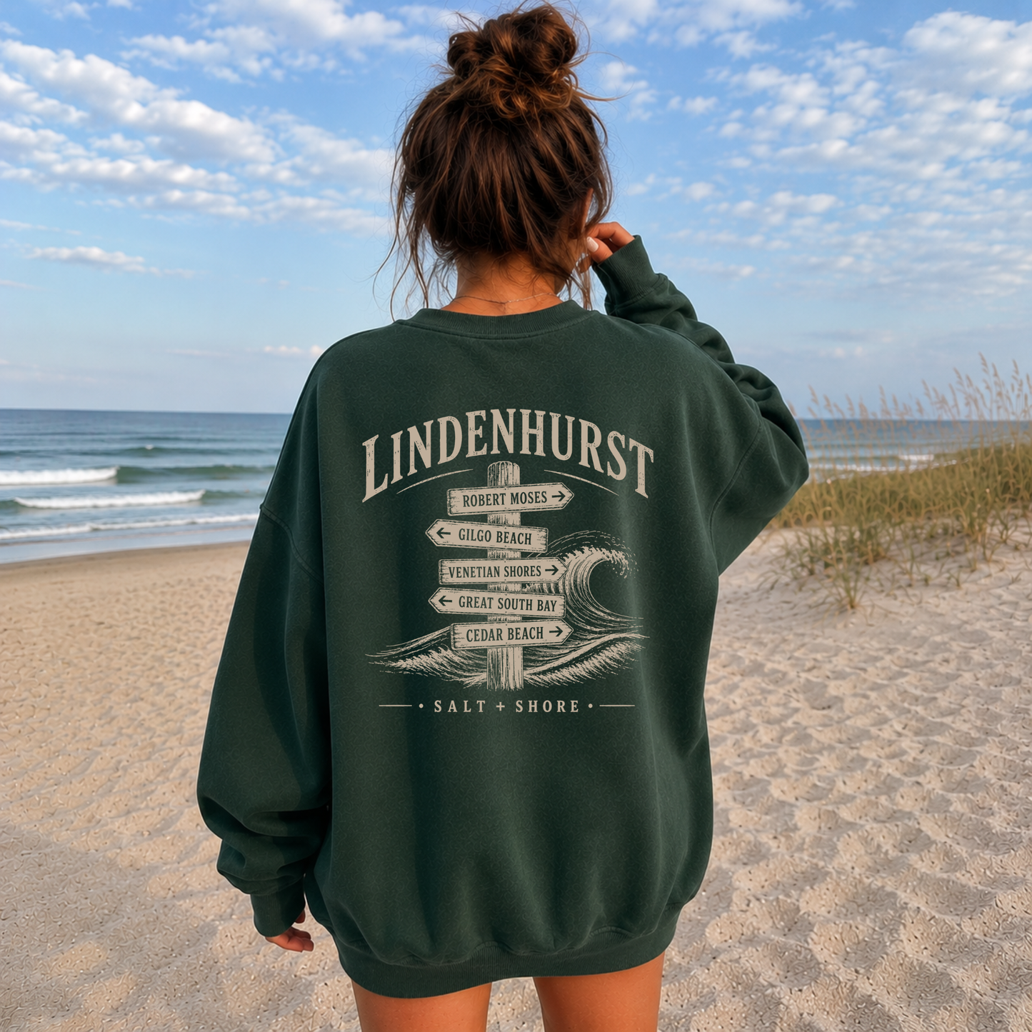 Lindenhurst Wayfinder – Premium Garment-Dyed – Coastal Pine| Lindenhurst Cheer | Salt + Shore
