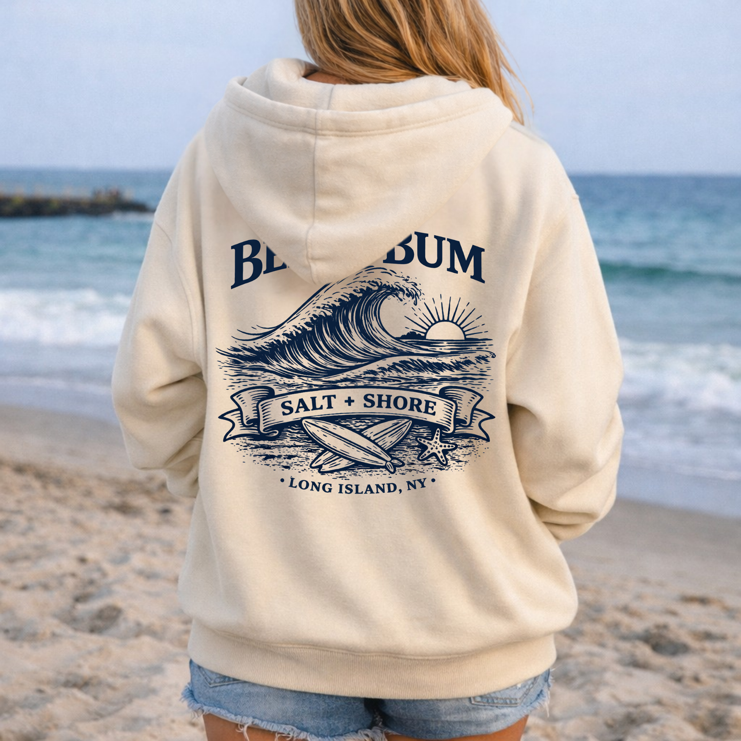 Beach Bum Zip Up Hoodie – Premium Garment-Dyed – Bone | Salt + Shore