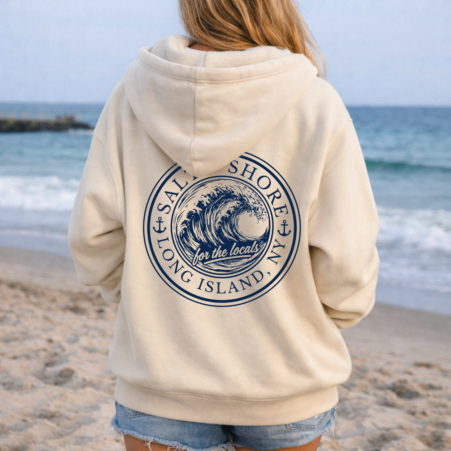 Locals Wave Zip Up Hoodie – Premium Garment-Dyed – Bone | Salt + Shore