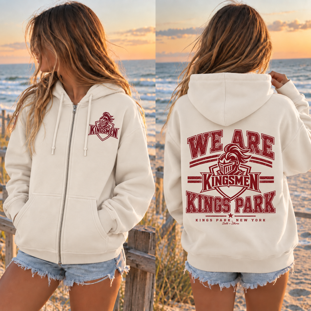 We Are Kings Park Full Zip Up Hoodie – Premium Garment-Dyed – Bone | Kings Park | Salt + Shore