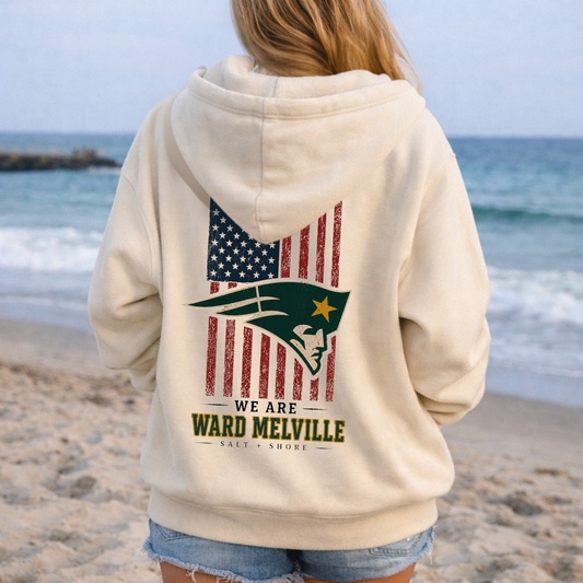 America 250: We Are Ward Melville Full Zip Up Hoodie – Premium Garment-Dyed – Bone | Ward Melville Cheer |Salt + Shore