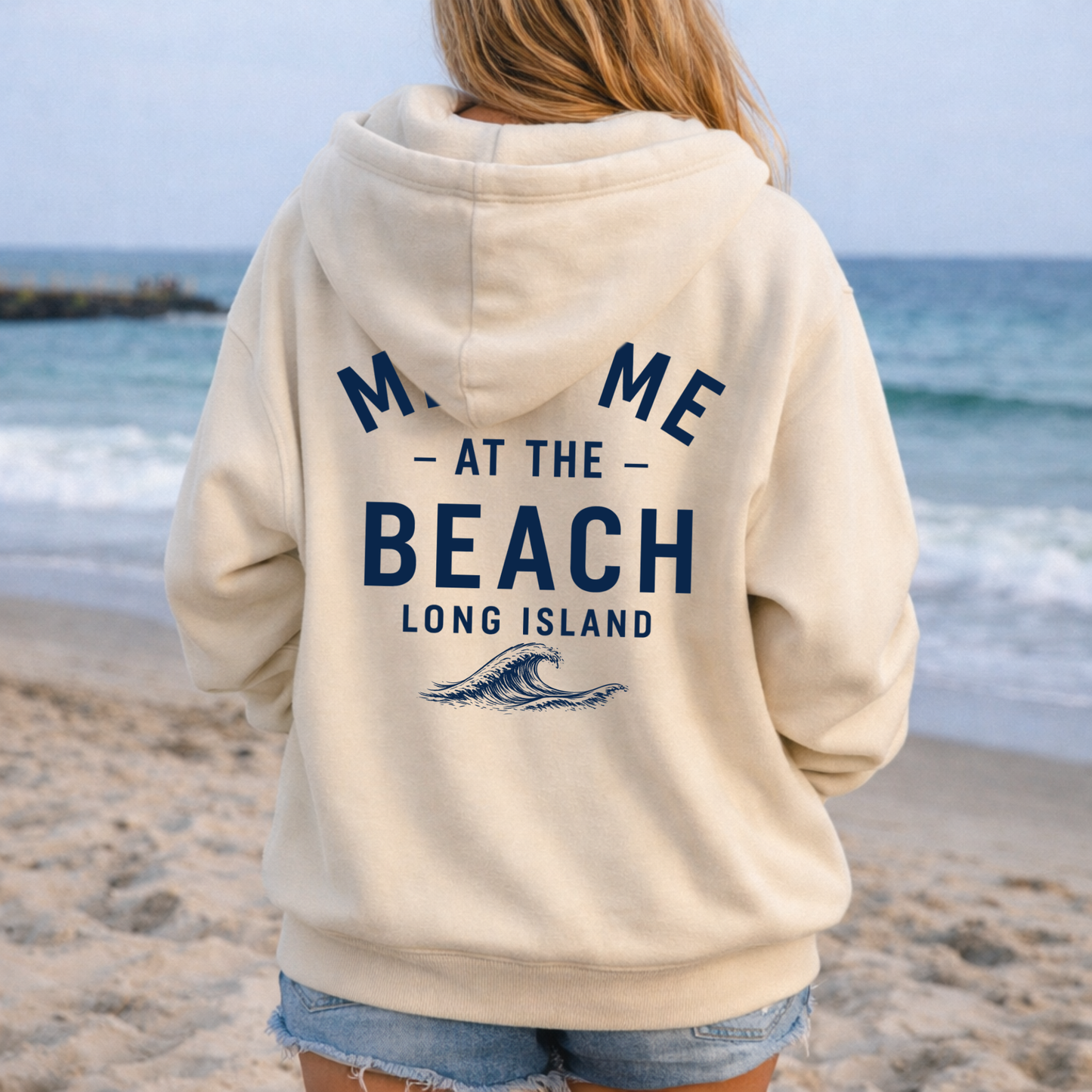 Meet Me at the Beach Varsity Zip Up Hoodie – Premium Garment-Dyed – Bone | Salt + Shore