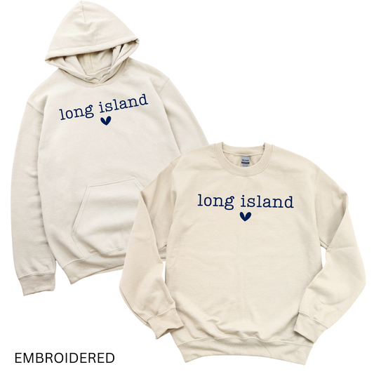 Embroidered Long Island Heart – Classic Cotton – Sand | Salt + Shore