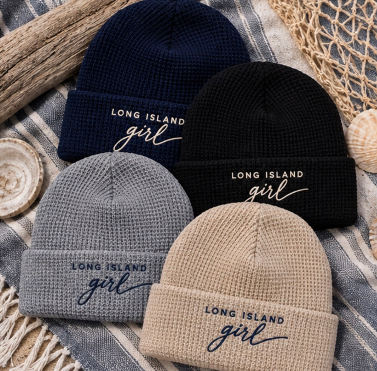 Long Island Girl Embroidered Waffle Beanie | Salt + Shore