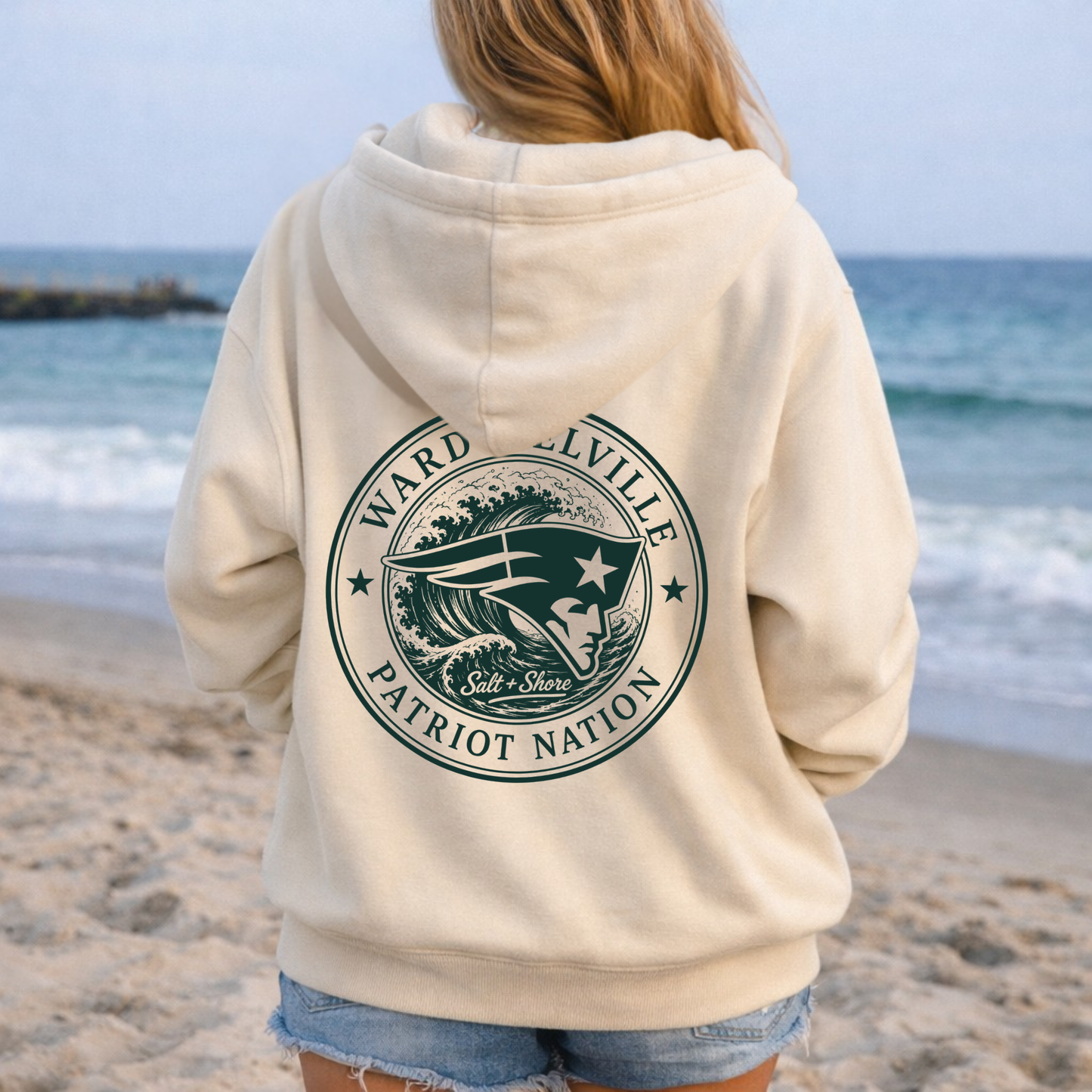 Ward Melville: Patriot Tide Full Zip Up Hoodie – Premium Garment-Dyed – Bone | Ward Melville Cheer | Salt + Shore