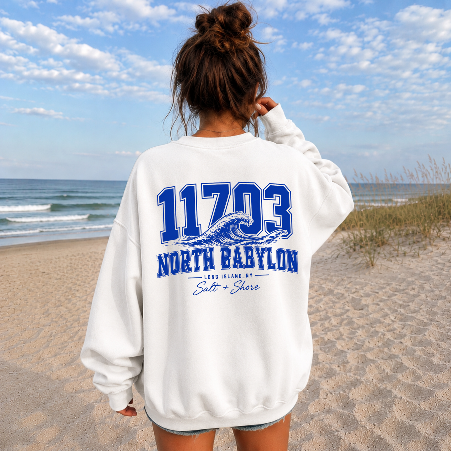 North Babylon 11703 Wave – Premium Garment-Dyed – Washed White | North Babylon Cheer | Salt + Shore