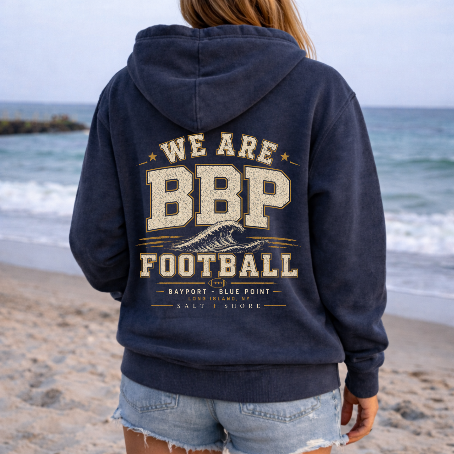 We Are BBP Football Full Zip Up Hoodie – Premium Garment-Dyed – Washed Navy | BBP Phantoms |Salt + Shore