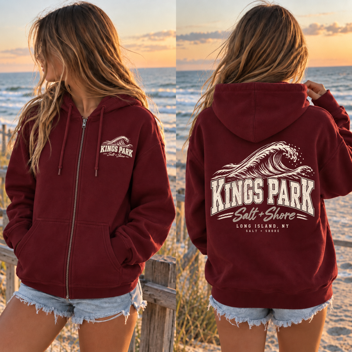 Kings Park Breaker Full Zip Up Hoodie – Premium Garment-Dyed – Harbor Maroon | Kings Park | Salt + Shore
