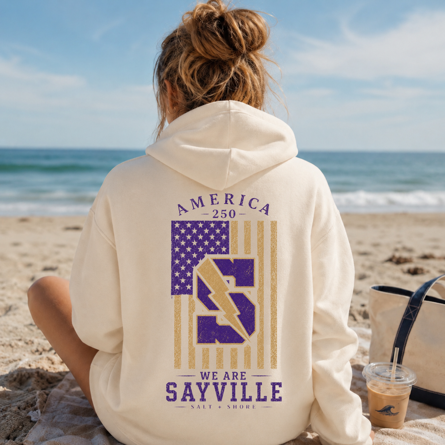 America 250: We Are Sayville – Premium Garment-Dyed – Bone | Sayville Cheer | Salt + Shore