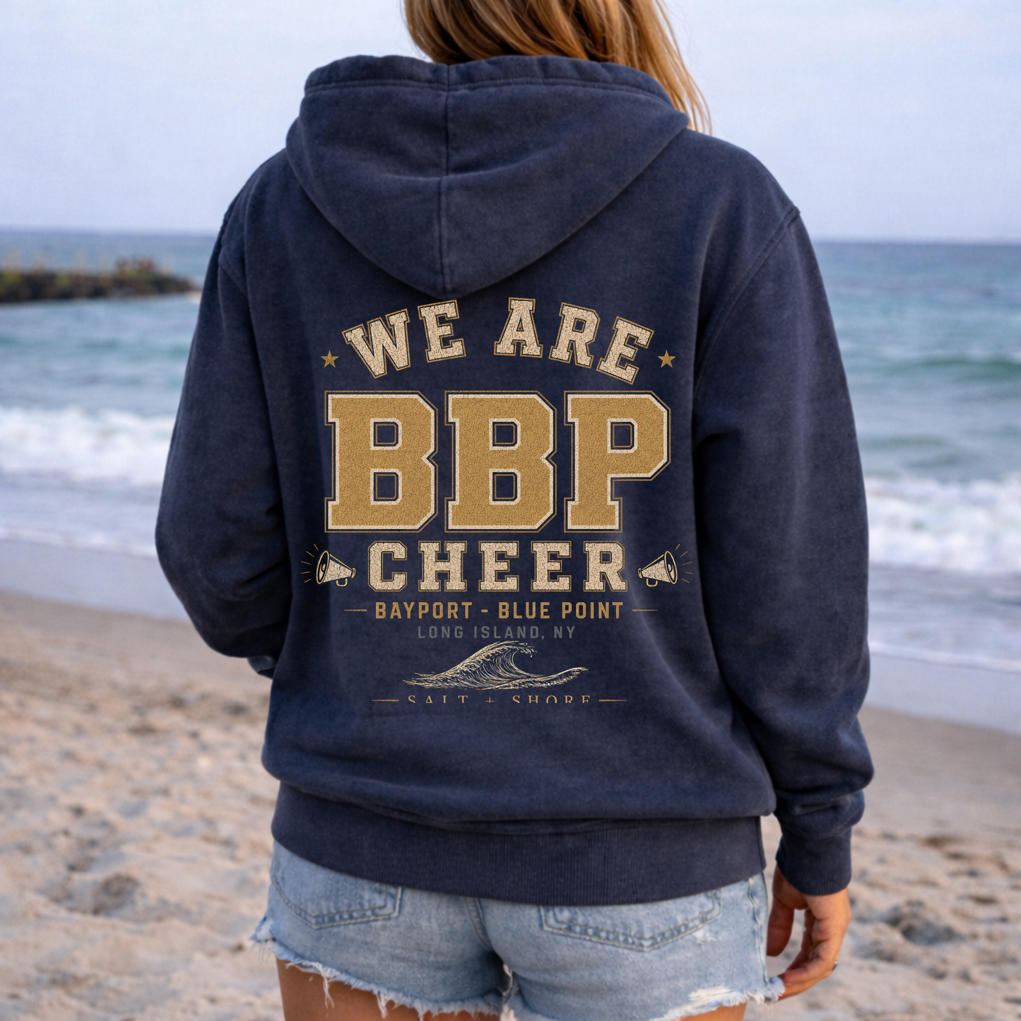 We Are BBP Cheer Full Zip Up Hoodie – Premium Garment-Dyed – Washed Navy | BBP Phantoms |Salt + Shore