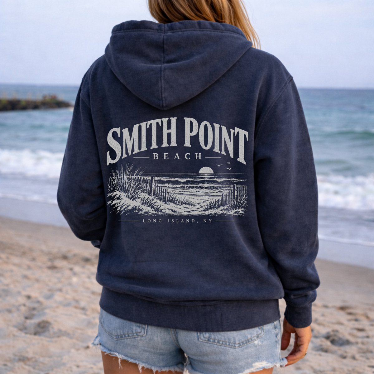 ESM: Smith Point Full Zip Up Hoodie – Premium Garment-Dyed – Washed Navy | ESM Sharks |Salt + Shore