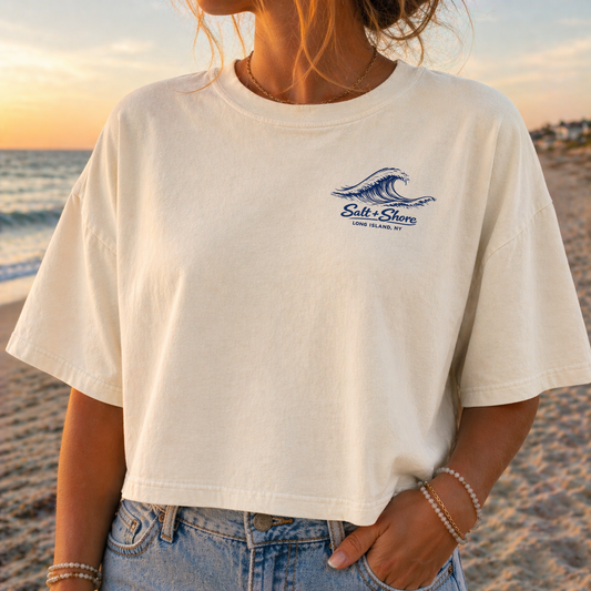 Locals Wave Cropped Premium Garment- Dyed – Bone | Salt + Shore