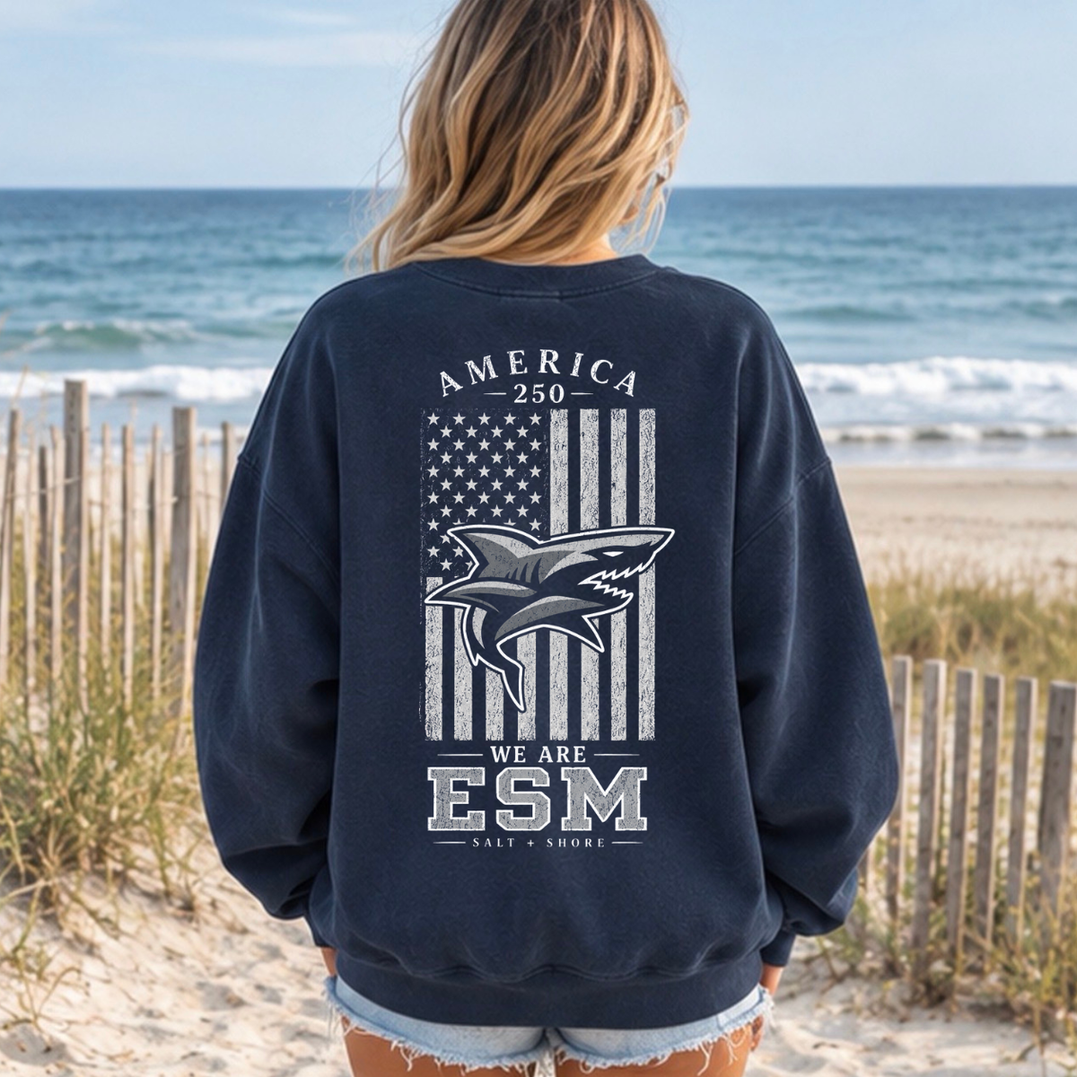 America 250: We Are ESM - Premium Garment-Dyed – Washed Navy | ESM Sharks | Salt + Shore