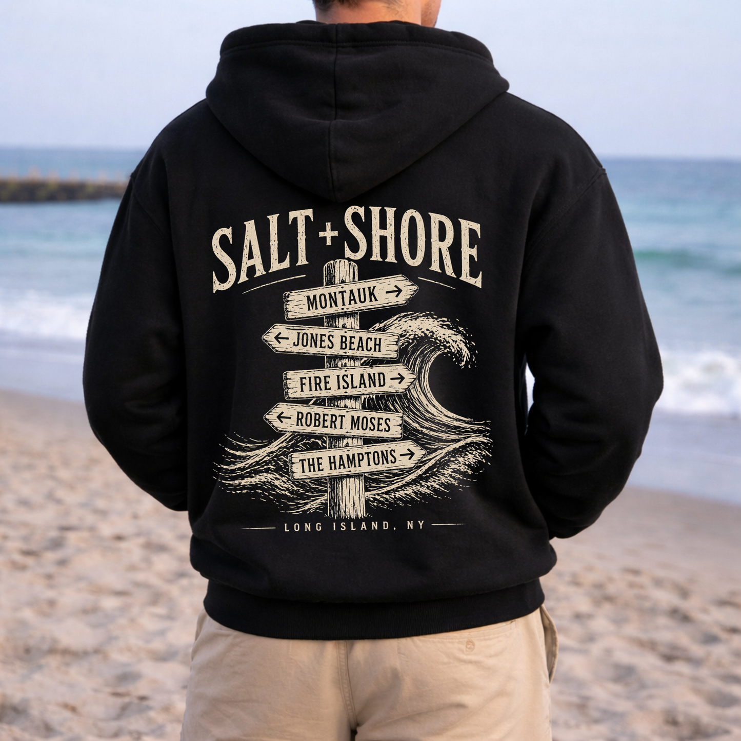 Long Island Wayfinder Zip Up Hoodie – Premium Garment-Dyed – Washed Black | Salt + Shore
