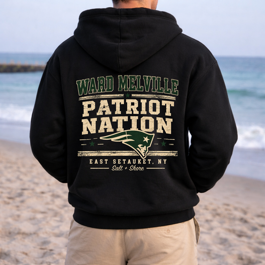 Ward Melville Patriot Nation Full Zip Up Hoodie – Premium Garment-Dyed – Washed Black | Ward Melville Cheer |Salt + Shore