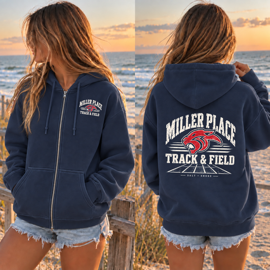 Miller Place XC/Track & Field Full Zip Up Hoodie – Premium Garment-Dyed – Navy | Miller Place | Salt + Shore