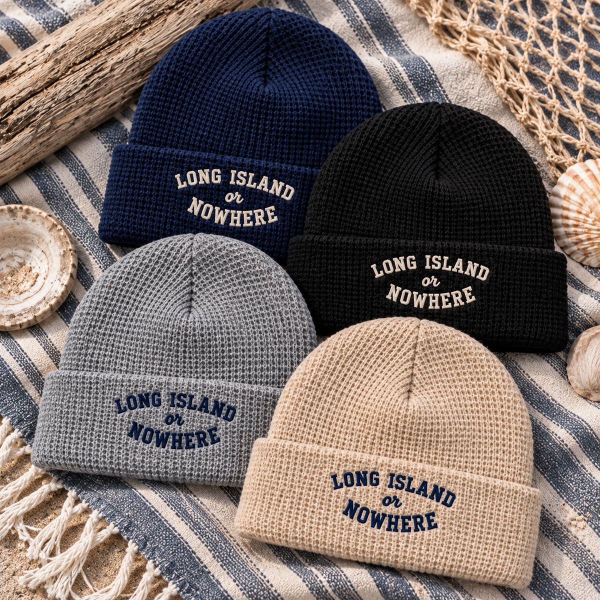 Long Island or Nowhere Embroidered Waffle Beanie | Salt + Shore