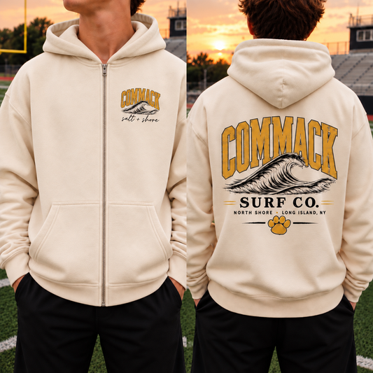 Commack Surf Co. Full Zip Up Hoodie – Premium Garment-Dyed – Bone | Babylon | Salt + Shore