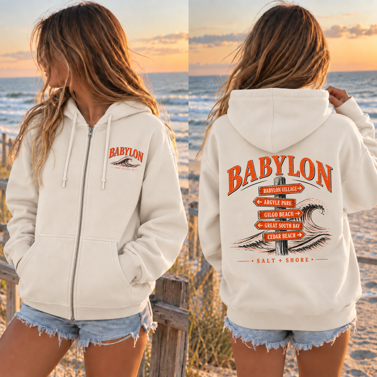 Babylon Wayfinder Full Zip Up Hoodie – Premium Garment-Dyed – Bone | Babylon | Salt + Shore