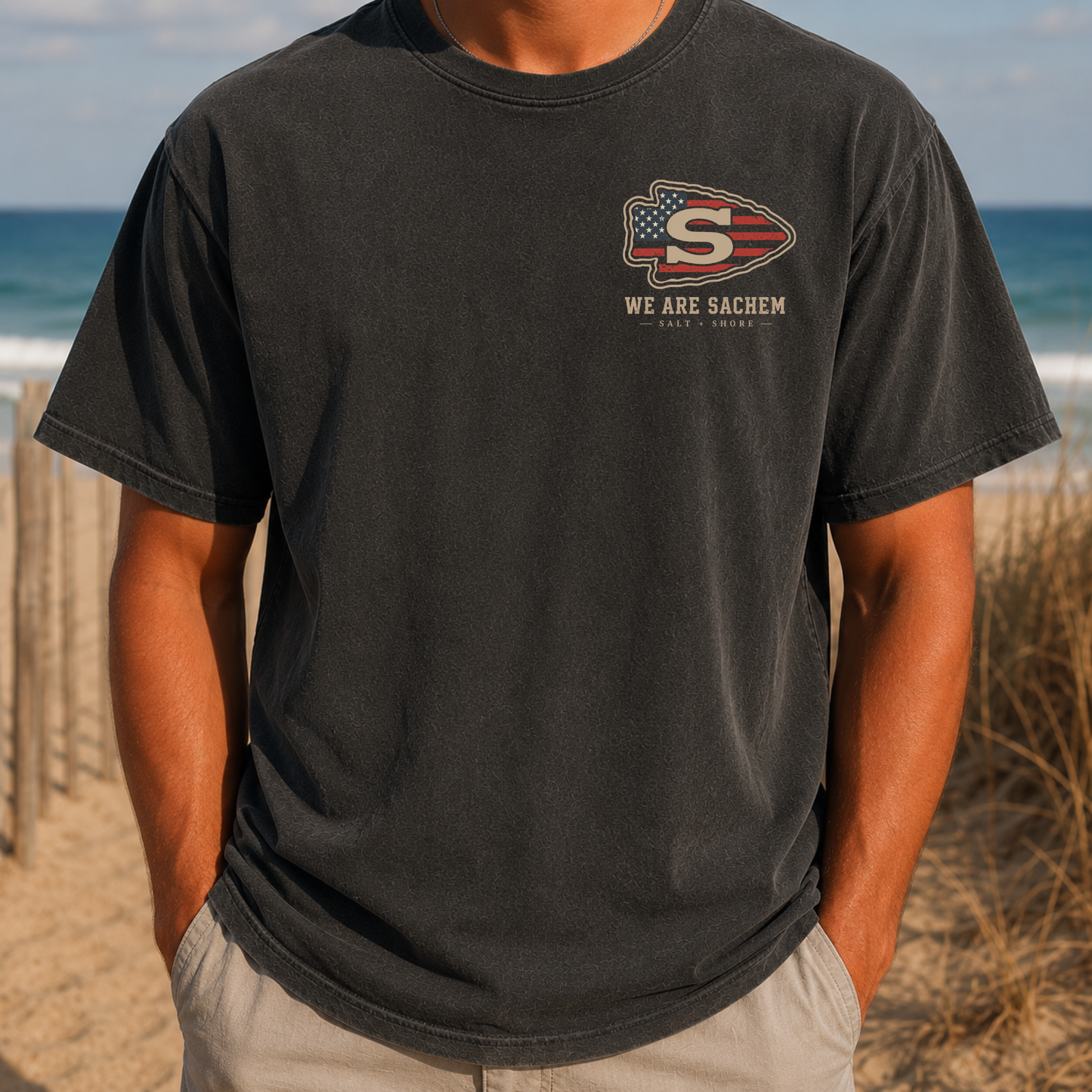 America 250: We Are Sachem – Premium Garment-Dyed – Washed Black | Sachem North Football | Salt + Shore