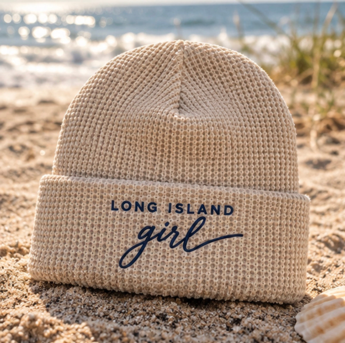 Long Island Girl Embroidered Waffle Beanie | Salt + Shore