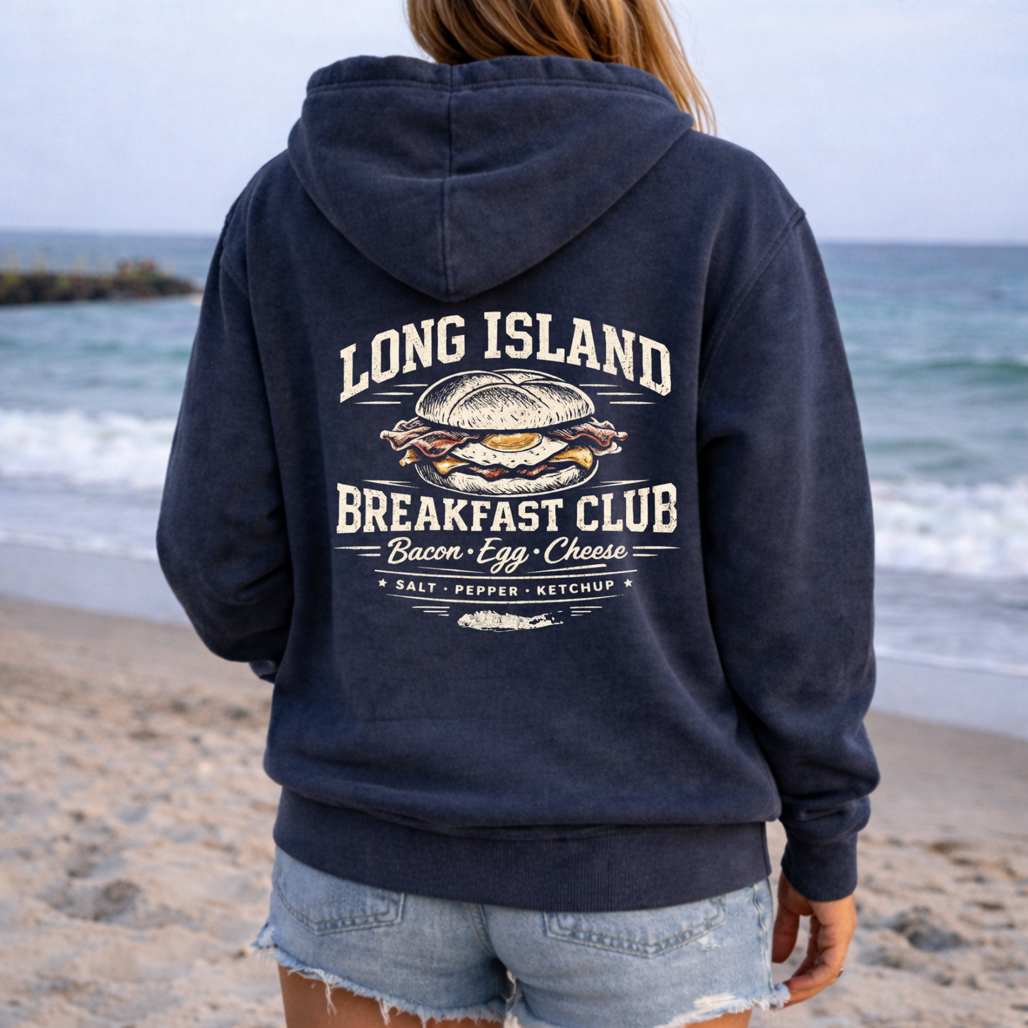 The Long Island Breakfast Club Zip Up Hoodie – Premium Garment-Dyed – Washed Navy | Salt + Shore