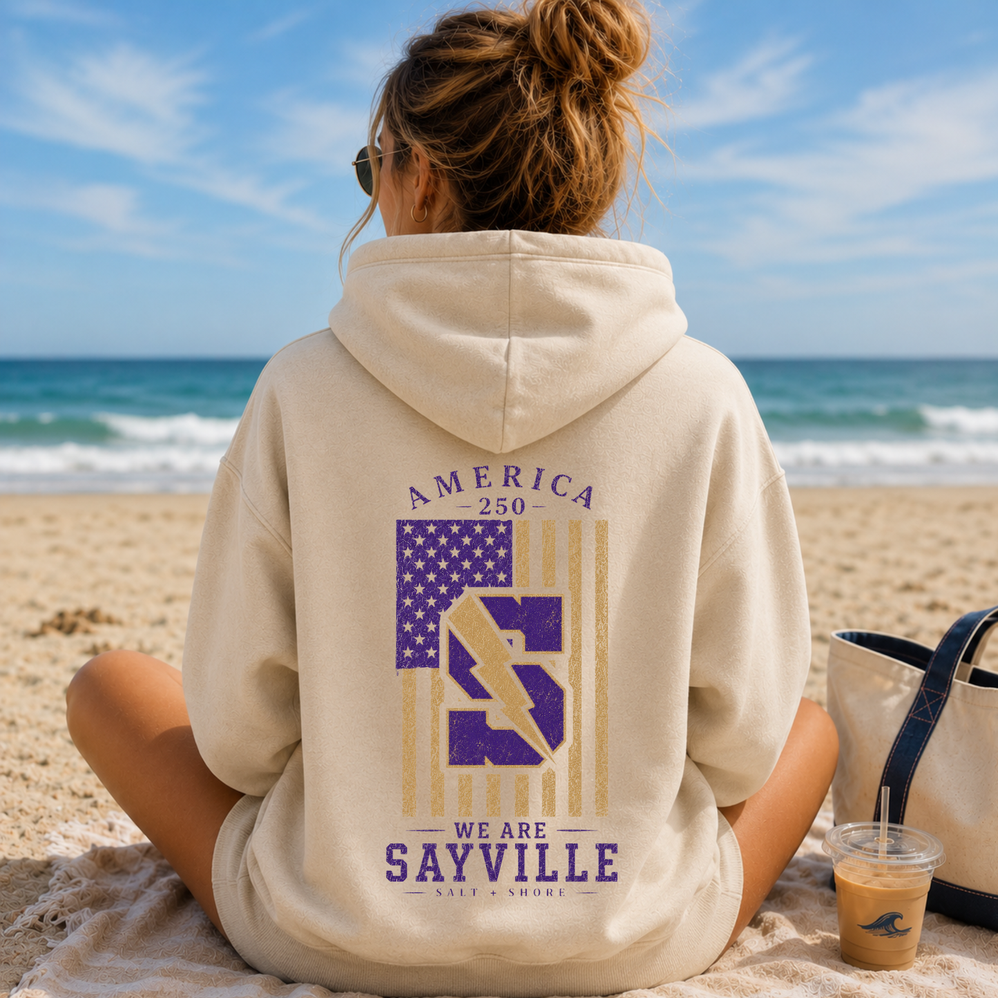 America 250: We Are Sayville – Classic Cotton – Sand | Sayville Cheer | Salt + Shore
