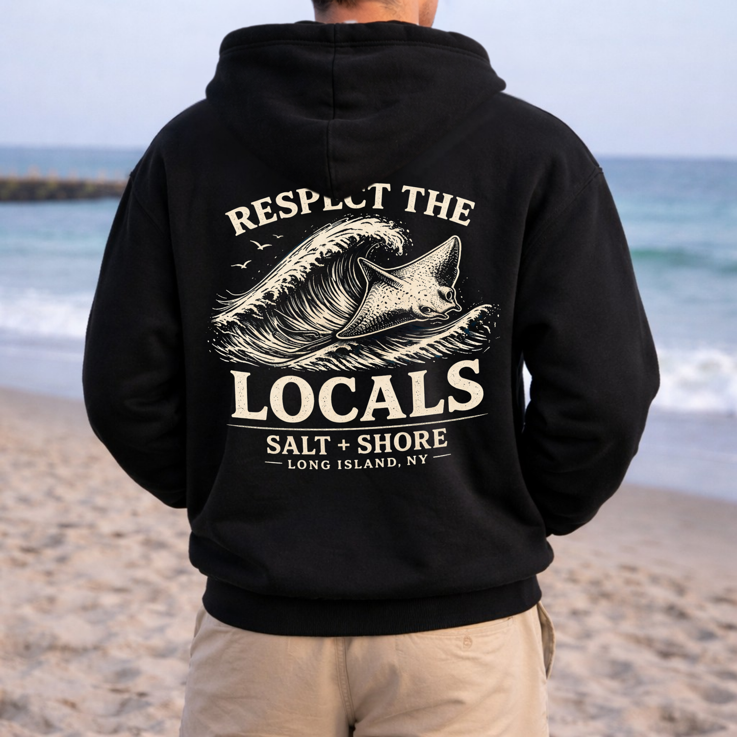 Respect the Locals Full Zip Up Hoodie – Premium Garment-Dyed – Washed Black | Salt + Shore
