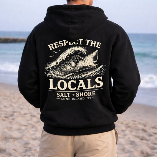 Respect the Locals Full Zip Up Hoodie – Premium Garment-Dyed – Washed Black | Salt + Shore