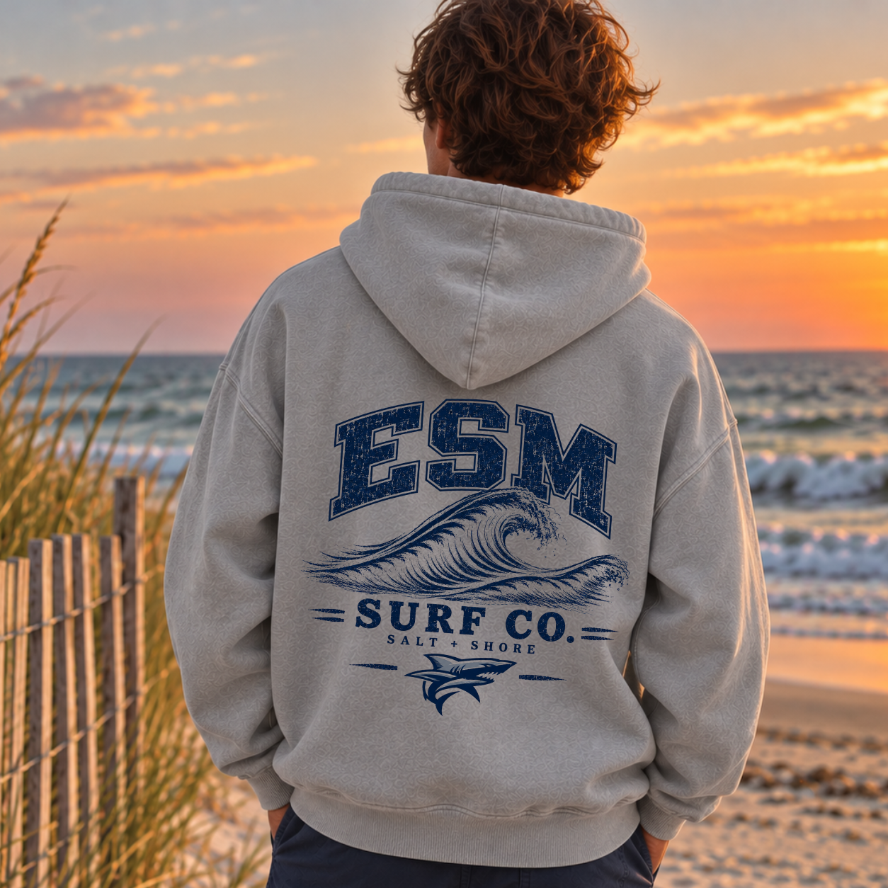 ESM Surf Co. - Premium Garment-Dyed – Washed Gray | ESM Sharks | Salt + Shore
