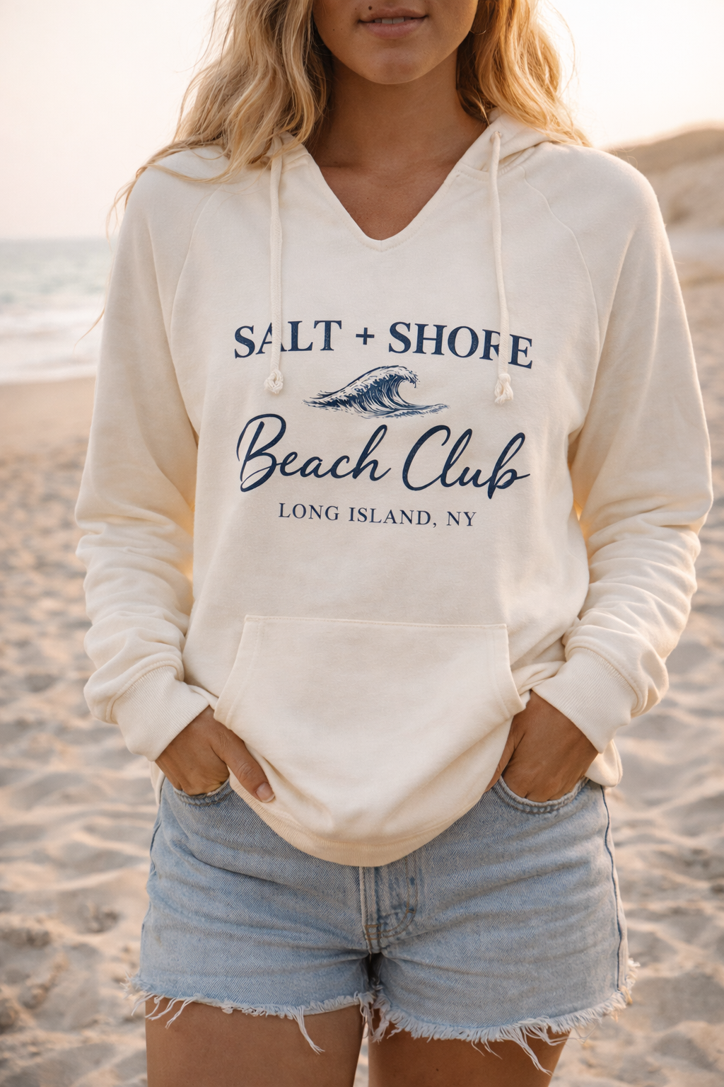 Salt + Shore Beach Club Wave Wash Hoodie – Premium Garment-Dyed – Bone | Salt + Shore