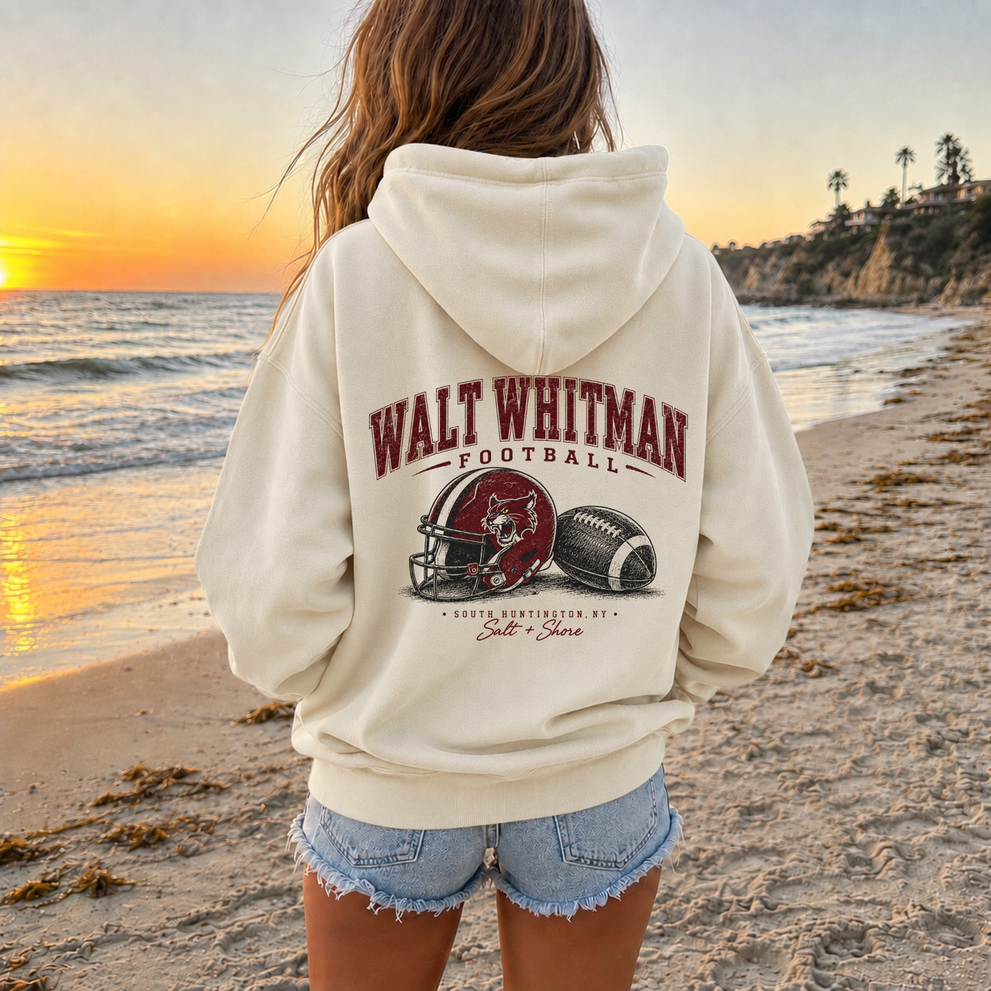 Walt Whitman Football Heritage Full Zip Up Hoodie – Premium Garment-Dyed – Bone | Walt Whitman Football |Salt + Shore