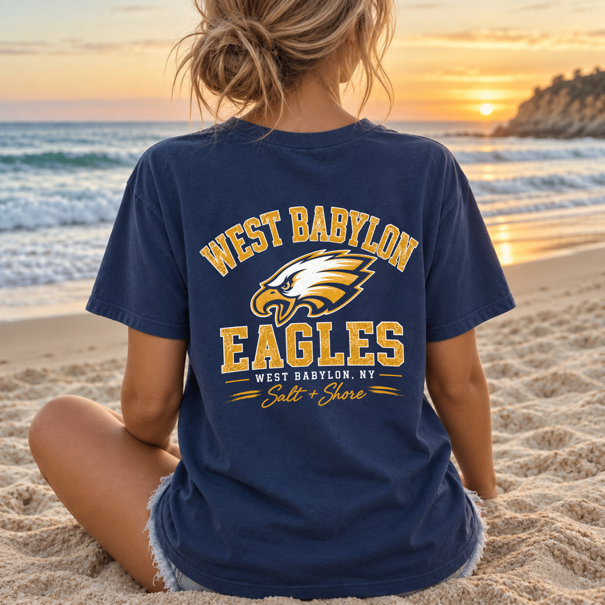 West Babylon Eagles – Premium Garment-Dyed – Washed Navy | West Babylon Cheer | Salt + Shore