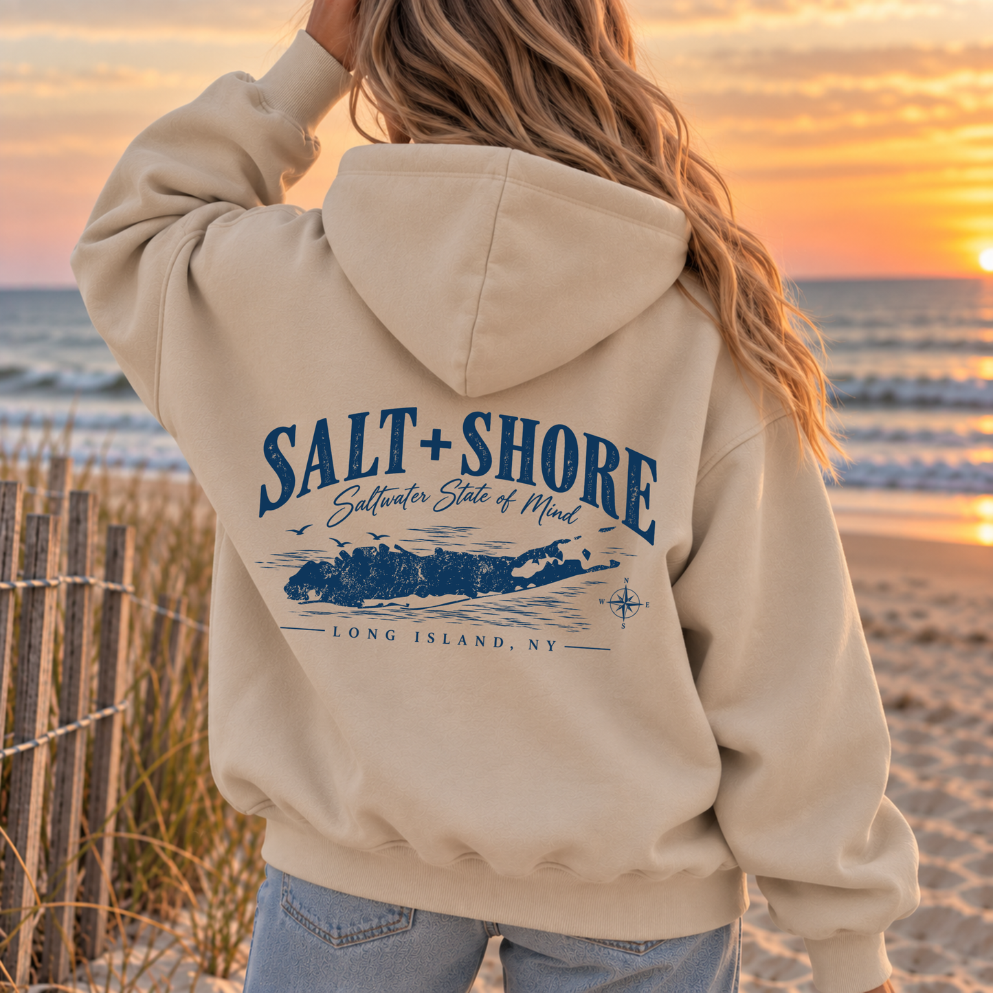The Long Island Coastline Hoodie  – Premium Garment-Dyed – Sea Oat | Salt + Shore